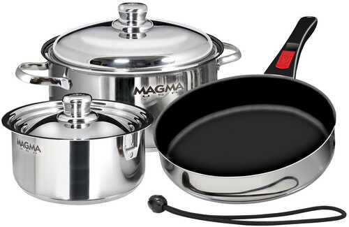 Magma Nesting 7-Piece Induction Compatible Cookware - Stainless Steel Exterior & Slate Black Ceramica Non-Stick Interior