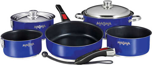 Magma Nesting 10-Piece Induction Compatible Cookware - Cobalt Blue Exterior & Slate Black Ceramica Non-Stick Interior