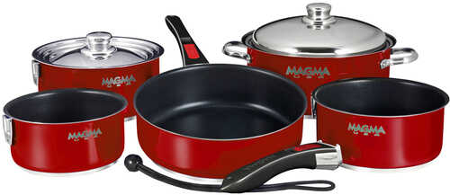 Magma Nesting 10-Piece Induction Compatible Cookware - Red Exterior & Slate Black Ceramica Non-Stick Interior