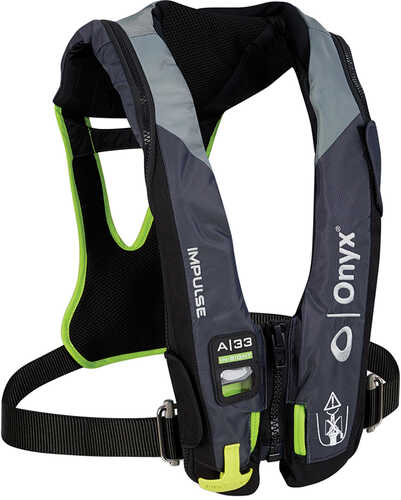 Onyx Impulse A-33 In-Sight w/Harness Automatic Inflatable Life Jacket (PFD) - Grey/Neon Green