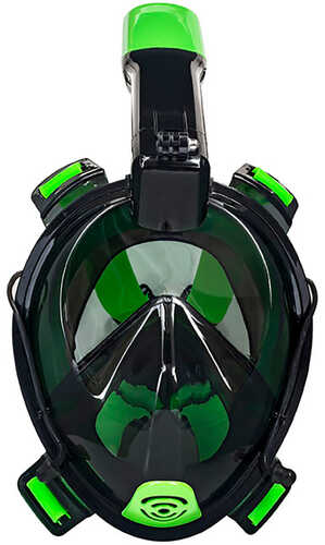 Aqua Leisure Frontier Full-face Snorkeling Mask - Adult Sizing - Eye To Chin > 4.5" - Green/black