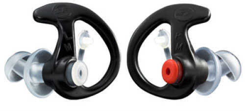 EP6 Signature Series 1 Pair - Medium Black 16Db NRR With Attached Stopper Plugs inserted Multi-Flange conforms To