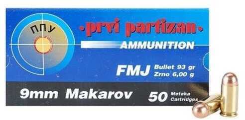 9mm Makarov 93 Grain Full Metal Jacket 50 Rounds Prvi Partizan Ammunition