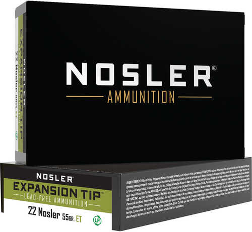 Nosler Expansion Tip Rifle Ammunition 22 Nosler 55 gr. ET SP 20 rd. Model: 40140