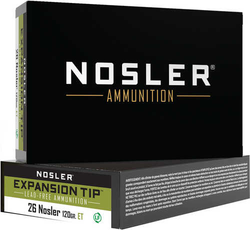 Nosler Expansion Tip Rifle Ammunition 26 Nosler 120 gr. ET SP 20 rd. Model: 40302
