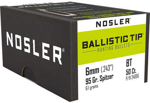 Nosler Spitzer Hunting Ballistic Tip 6MM Caliber 95 Grain 50/Box Md: 24095 Bullets