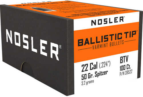 Nosler 22 Caliber .224 Diameter 50 Grain Spitzer Ballistic Tip Varmint 100 Count
