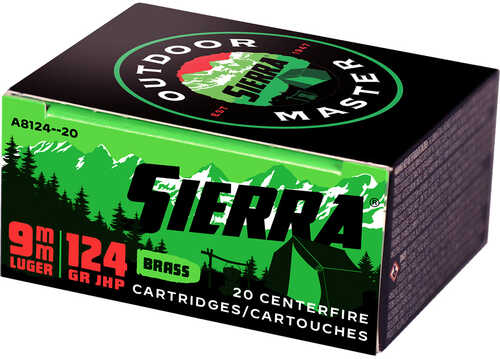 Sierra Outdoor Master Handgun Ammo 9mm 124 gr. JHP 20 rd. Model: A8124--20