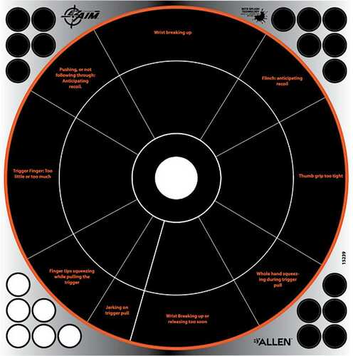Allen 15239 EZ Aim Reflective Self-Adhesive Paper 12" X 12" Bullseye Black/Orange 4 Pack