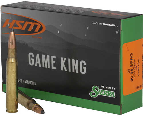 HSM Game King Rifle Ammunition 30-06 SPGF Sierra Spitzer BT 150 gr. 20 rd. Model: HSM-30-06-39-N