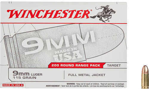 Winchester USA Pistol Ammo 9mm 115 gr. FMJ 200 rd. Model: USA9W