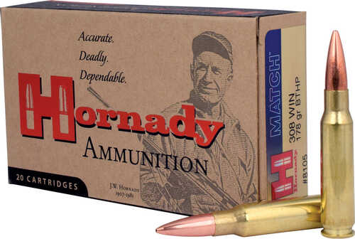 Hornady Match Rifle Ammo 308 Win. 178 gr. BTHP Match 20 rd. Model: 8105