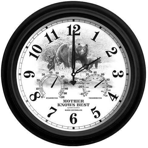 Reflective Art Weather Station Clock - Mother Knows Best Bear 16''