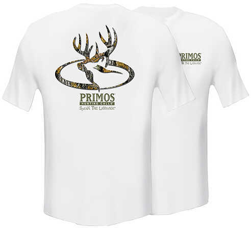 Primos White T-Shirt W/Camo Logo S/S Md