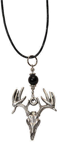 Little D Drop Tine Skull Pendant Necklace W/Black/Silver Accents 16" 1 3/16"X 1 5/16"