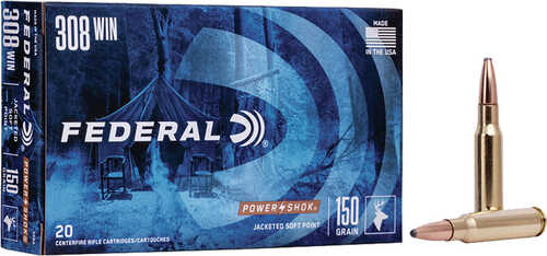 Federal Power-Shok Rifle Ammo 308 Win 150 gr. Jacketed Soft Point 20 rd. Model: 308A