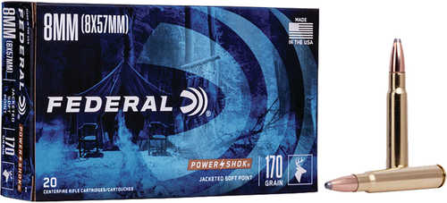 Federal Power-Shok Rifle Ammo 8mm Mauser 170 Grain Jacketed Soft Point 20 Rounds Model: 8A