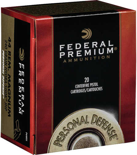 Federal Premium Personal Defense Pistol Ammo 44 Rem Mag 240 gr. Hydra-Shok JHP 20 rd. Model: P44HS1