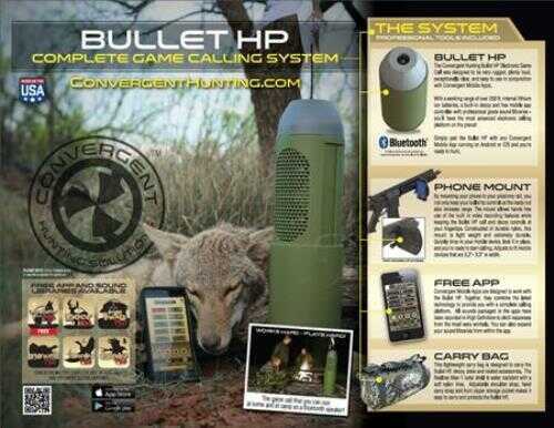 The Convergent Hunting Bullet HP Complete Bluetooth Game Calling System was designed to be very rugged, plenty loud, exceptionally clear, and easy to use in conjunction with the Convergent Hunting Sol...