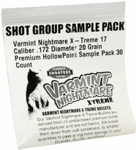 Bulk Bullets Varmint Nightmare X-Treme 17 Caliber .172 Diameter 20 Grain Premium HollowPoint Sample Pack 30 Count