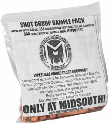 Bulk Bullets Match Monster 30 Caliber 168 Grain Boat Tail Hollow Point with Cannelure Shot Group Sample 20 Count