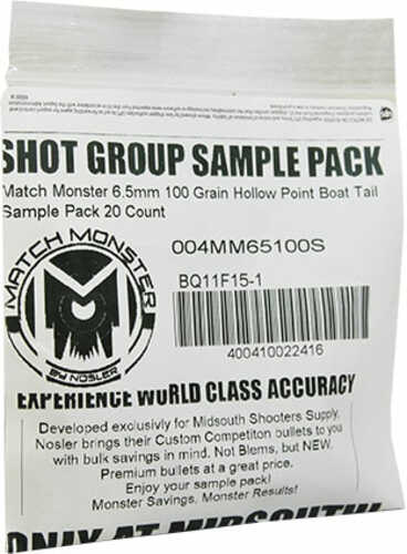 Bulk Bullets Match Monster 6.5mm 100 Grain Hollow Point Boat Tail Sample Pack 20 Count