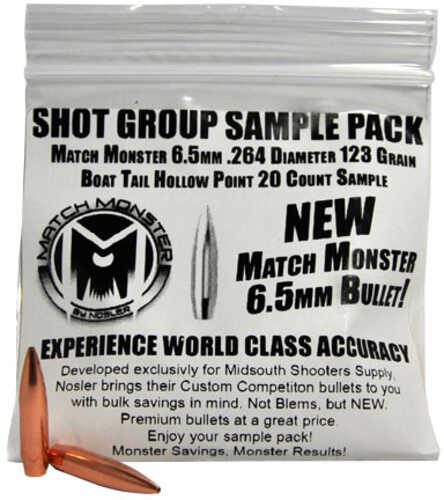 Bulk Bullets Match Monster 6.5mm .264 Diameter 123 Grain Boat Tail Hollow Point Sample Pack 20 Count