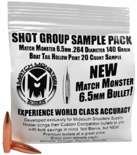 Bulk Bullets Match Monster 6.5mm .264 Diameter 140 Grain Boat Tail Hollow Point 20 Count Sample Pack