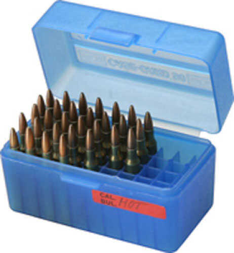 MTM Ammo Box 50 Round Flip-Top 223 204 Ruger® 6X47 Clear Blue Rs-50-24