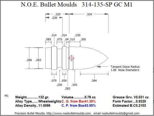 Bullet Mold 2 Cavity Brass .314 caliber Gas Check 135gr with a Spire point profile type. Designed for use in 7.62