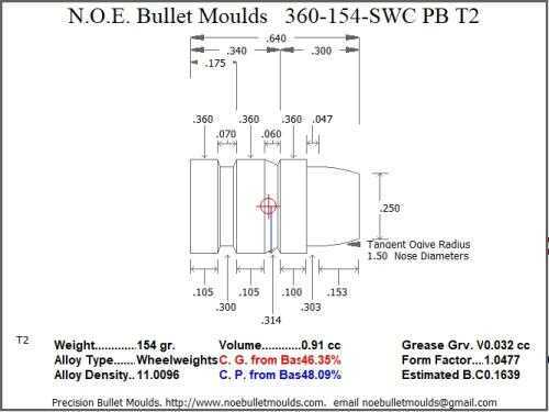 Bullet Mold 3 Cavity Aluminum .360 caliber Plain Base 154gr bullet with a Semiwadcutter profile type. Our improved RCBS