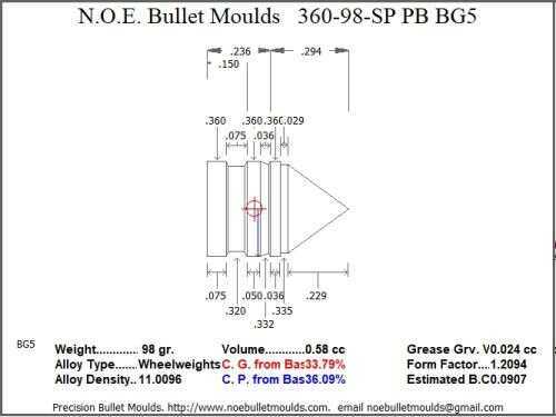 Bullet Mold 2 Cavity Brass .360 caliber Plain Base 98gr with a Spire point profile type. An Ultralight himmelwrig