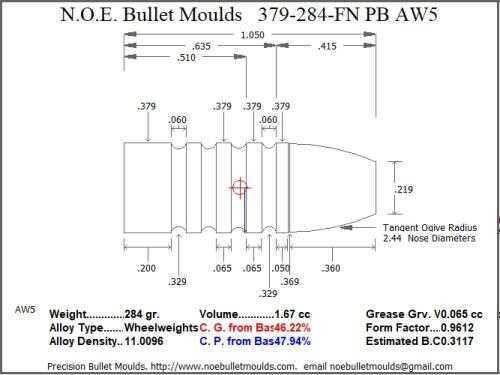 Bullet Mold 3 Cavity Aluminum .379 caliber Plain Base 284gr with Flat nose profile type. This is designe