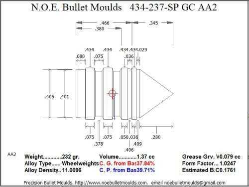 Bullet Mold 4 Cavity Brass .434 caliber GasCheck and Plain Base 237gr bullet with a Spire point profile type. A himmelwr