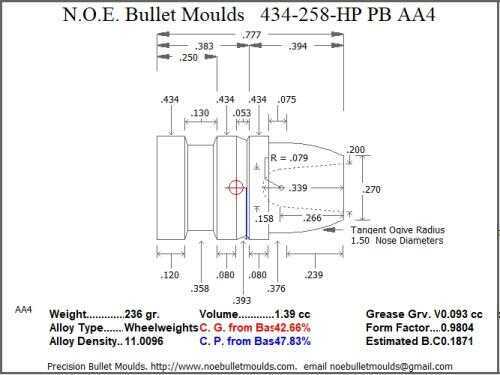 Bullet Mold 2 Cavity .434 caliber Plain Base 258gr-img-0