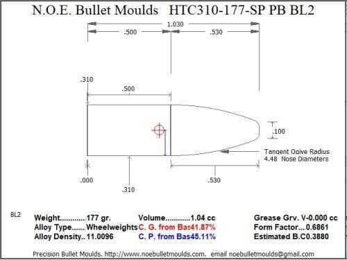 Bullet Mold 3 Cavity Aluminum .310 caliber Plain Base 177gr bullet with a Spire point profile type. Designed for Powder