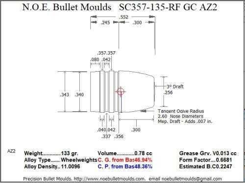Bullet Mold 2 Cavity Aluminum .357 caliber GasCheck and Plain Base 135gr with Round/Flat nose profile type. The