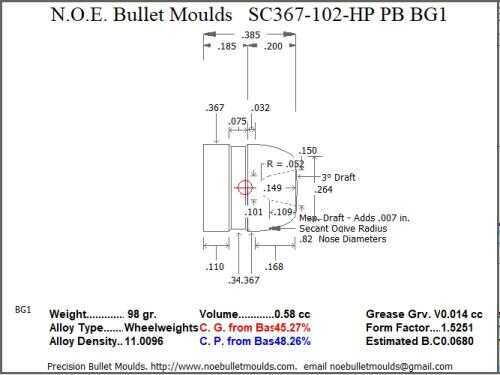 Bullet Mold 2 Cavity Aluminum .367 caliber Plain Base 102gr with Round/Flat nose profile type. These are wo