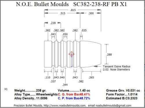 Bullet Mold 4 Cavity Aluminum .382 caliber Plain Base 238gr with Round/Flat nose profile type. These are wo