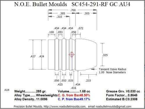Bullet Mold 4 Cavity .454 caliber Gas Check 291gr-img-0