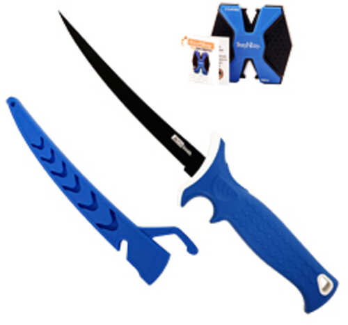 AccuSharp Fillet Knife Fixed Blade Knife Blue Non-Slip Grip Plain Edge 6.5" Stainless Steel Blade Satin Finish Protectiv