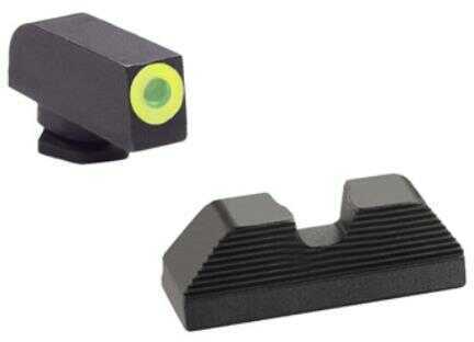 AmeriGlo Protector Sight Fits Glock 42 and 43 Green Tritium LimeGreenLumi Outline Front Black Serrated Round Notch Rear