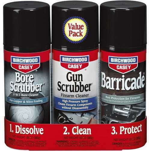 Birchwood Casey 1-2-3 Aerosol Value Pack 10 oz 2-Bore Scrubber 2-Gun 2-Barricade Can BC-33309