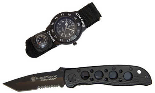 Caliber Gourmet Smith and Wesson Extreme Ops Combo Tanto Folding Knife and Matching Watch Black SW-XTMOPS-2