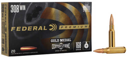 Federal Premium Gold Medal 308 Winchester 168 Grain Open Tip Match 20 Rounds GM308OTM1