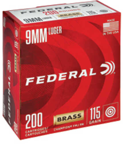 Federal Champion 9MM 115 Grain Full Metal Jacket 200 Round Box WM51992