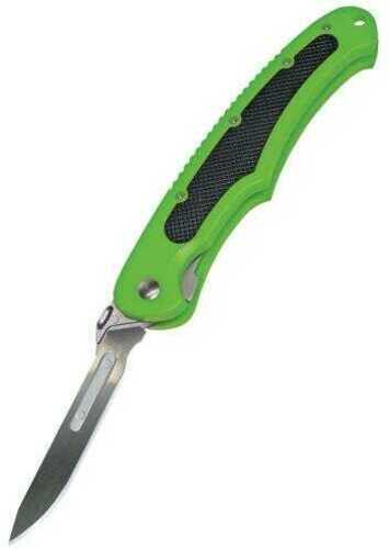 Havalon Piranta Bolt Folding Knife Liner Lock 2.75" Stanless Steel Blade Shock Green ABS Polymer Handle with Black Rubbe