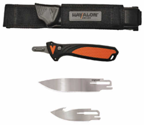 Havalon Talon Hip Holster Set Interchangeable Fixed Blade 5" Bushcraft 3" Gut Hook Black Hunt Handle with Orange
