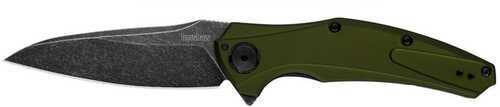 Kershaw Bareknuckle 3.5" Folding Knife Drop Point Plain Edge 14C28N with BlackWash Finish Anodized Green Aluminum Handle