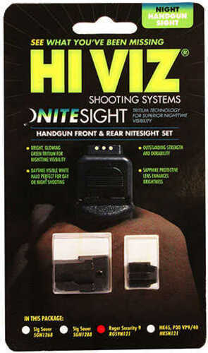 Hi-Viz Tritium NiteSight Front and Rear Sight Set for Ruger Security 9 pistols. RGS9N121